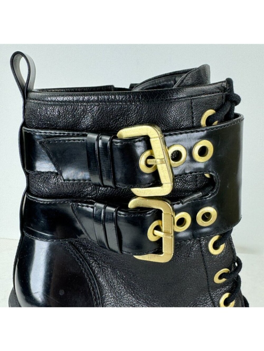 Guess Finlay Black Side Zip High Heel Leather Boots Womens Sz 8.5M Buckle Strap - Picture 10 of 16